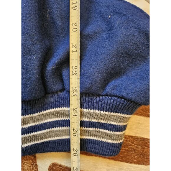 Neff letterman Varsity Letter Jacket Wool Blend Snap Button Blue White "T" Sz L - Picture 5 of 5